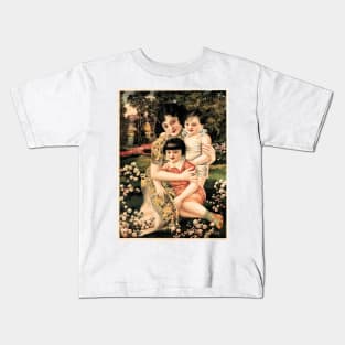 Happy Family with Children Garden Picnic Retro Vintage Chinese Kids T-Shirt